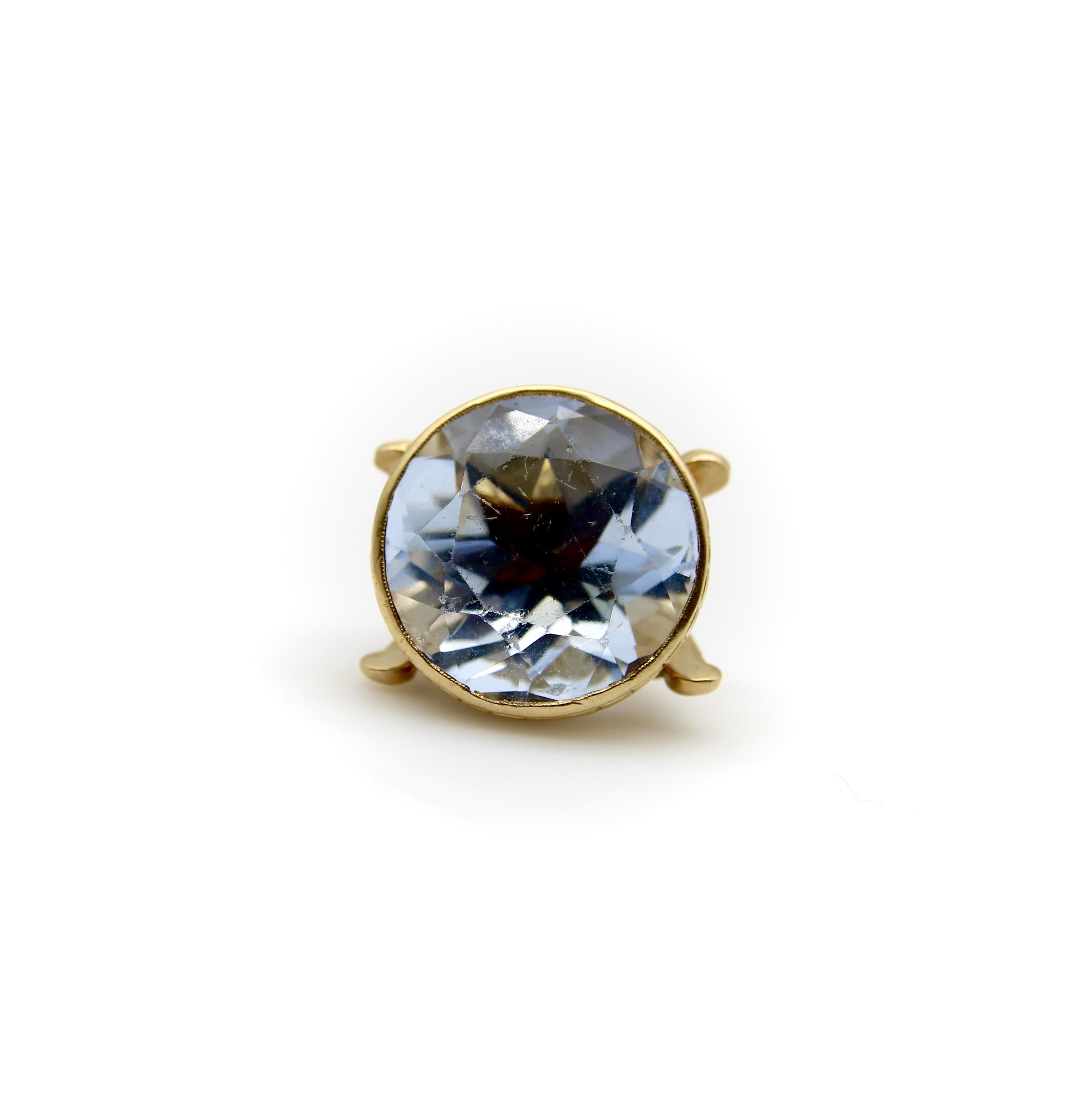 Portachiavi italiano d'epoca in oro 14K con pietra in pasta blu in vendita 1