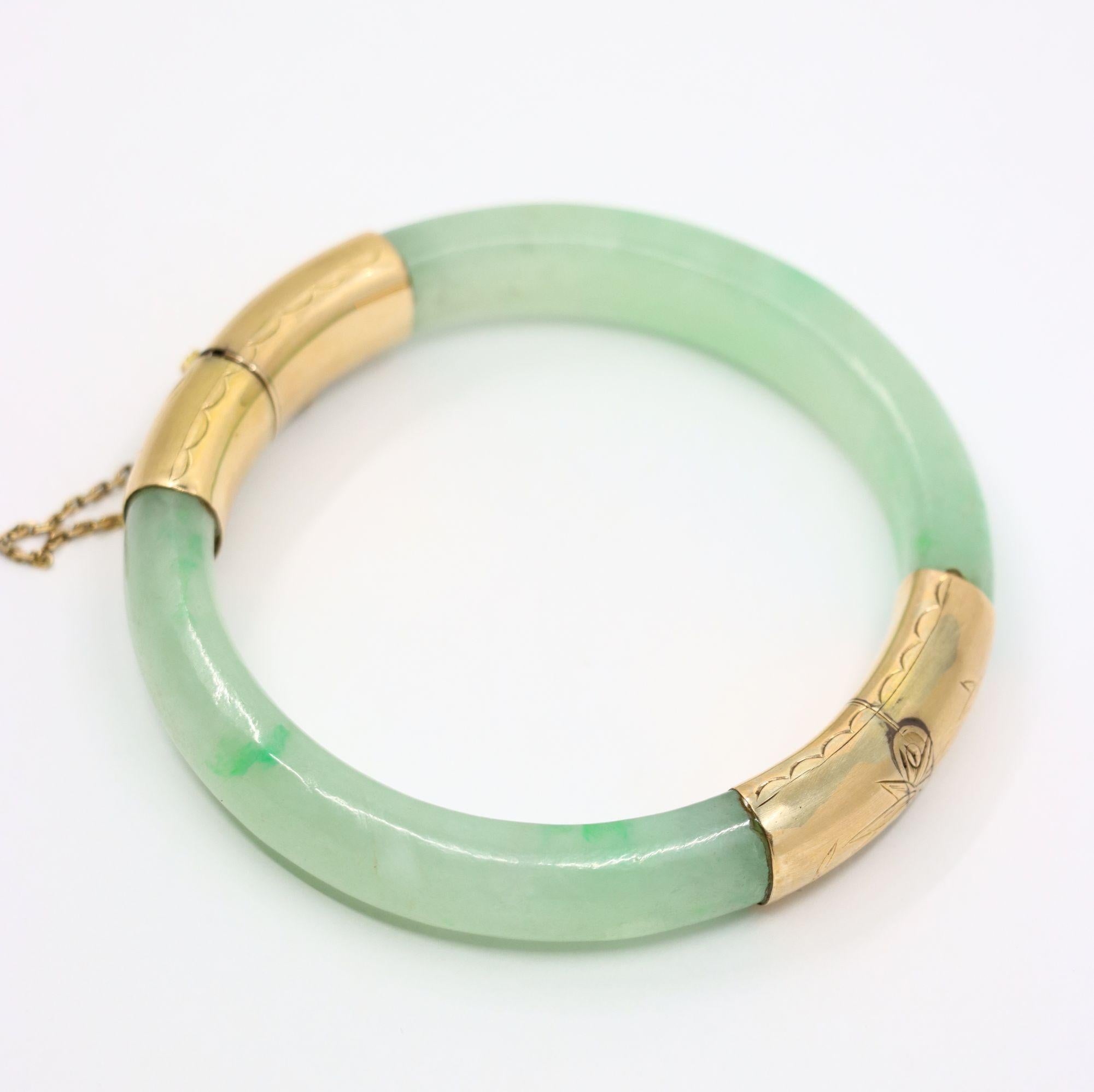 Vintage 14K Gold Jade Bracelet For Sale 7