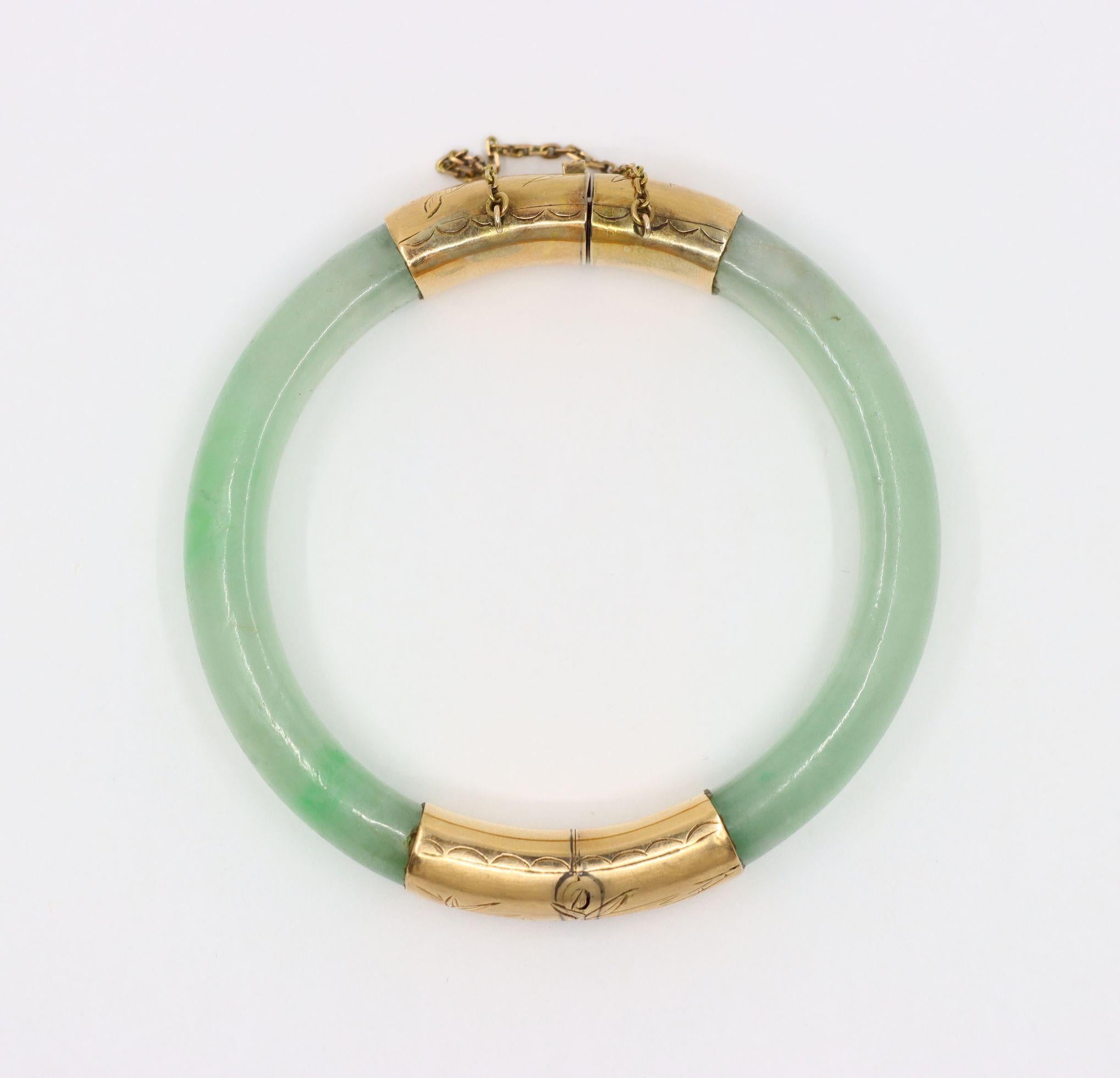 Vintage 14K Gold Jade Bracelet For Sale 2