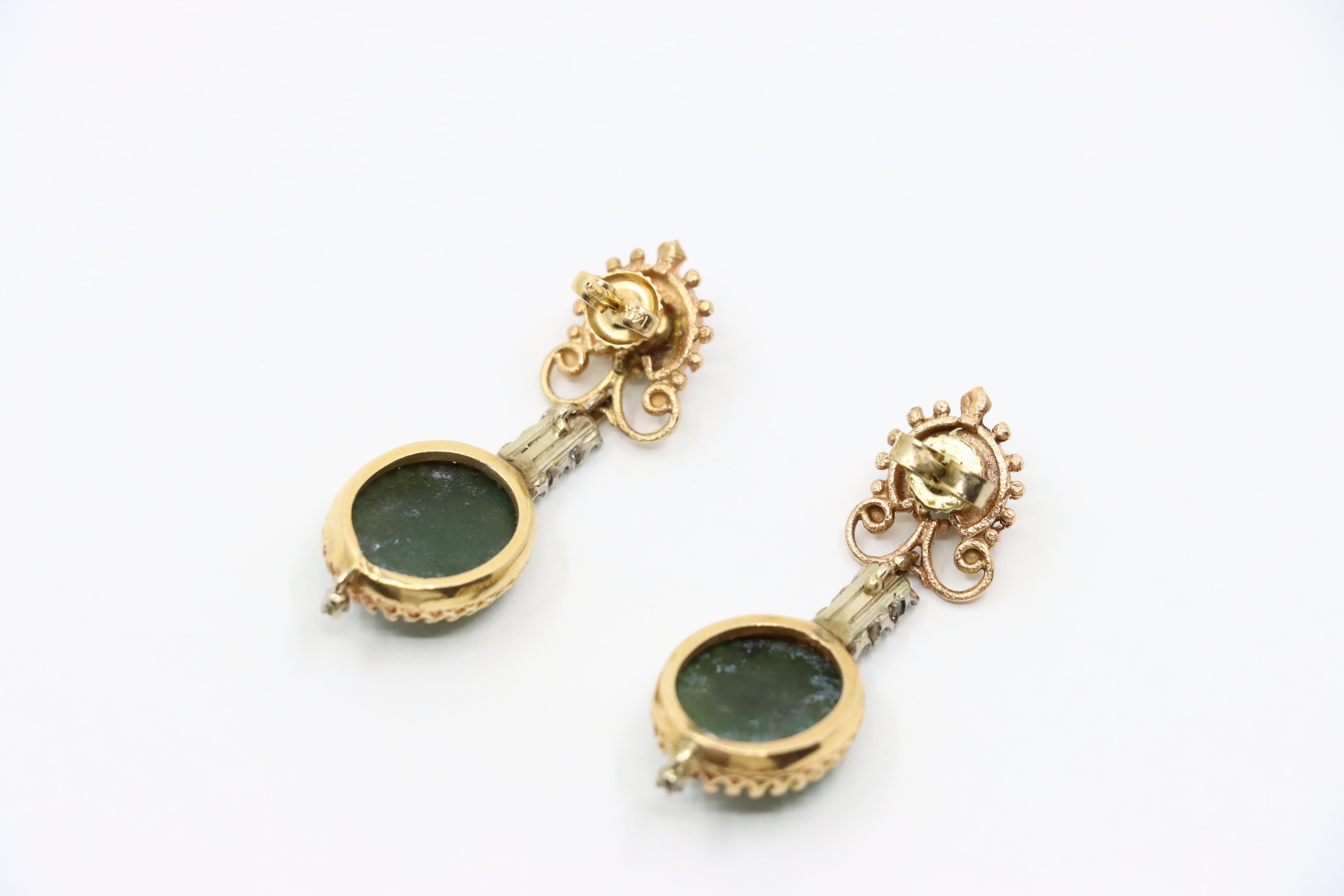 Vintage 14K Gold Jade Drop Earring For Sale 6
