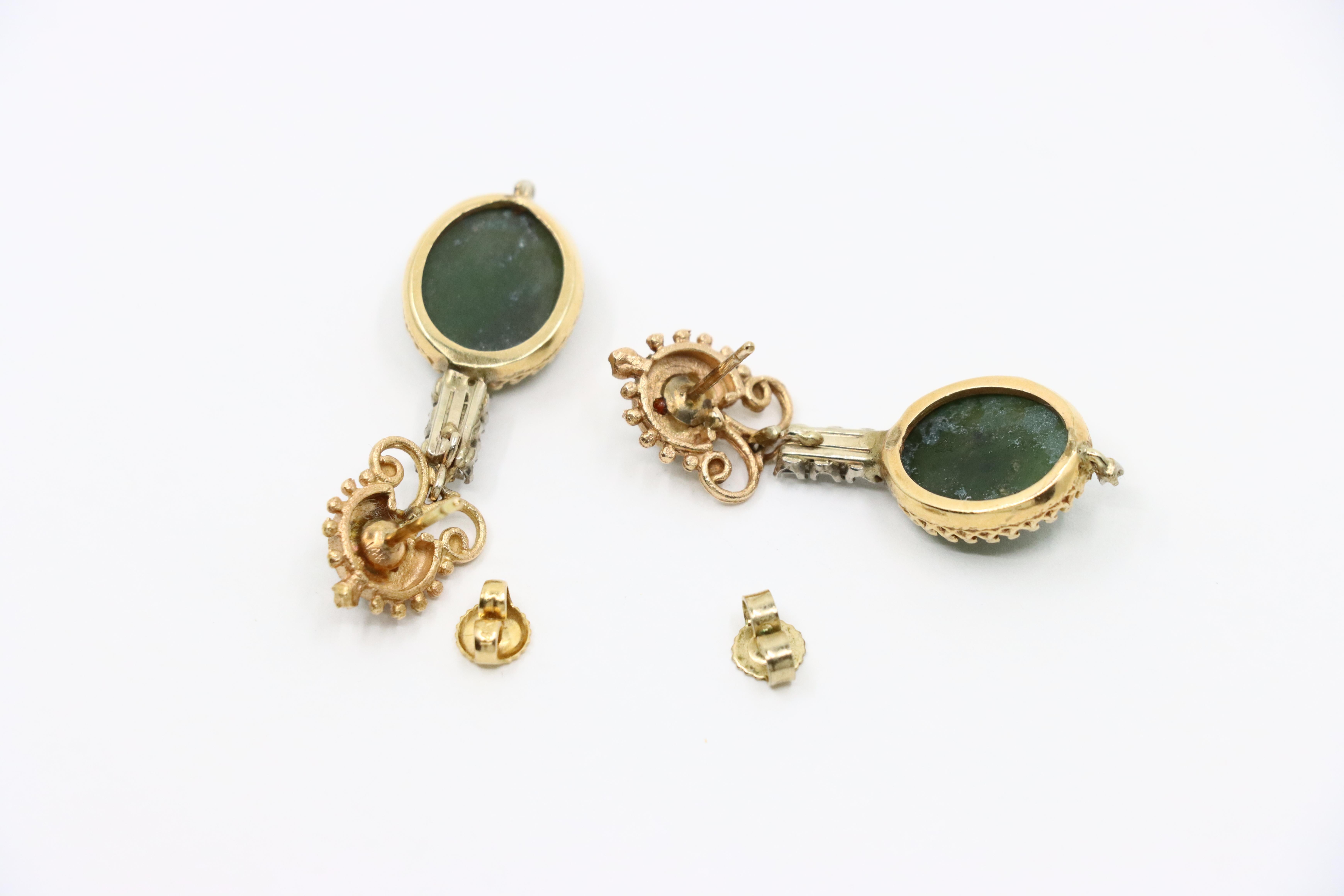 Vintage 14K Gold Jade Drop Earring For Sale 9