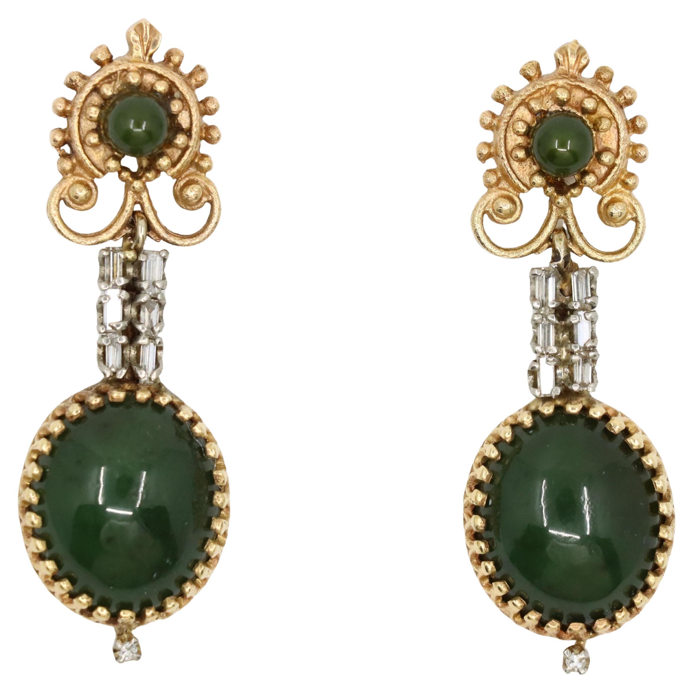 Vintage 14K Gold Jade Drop Earring