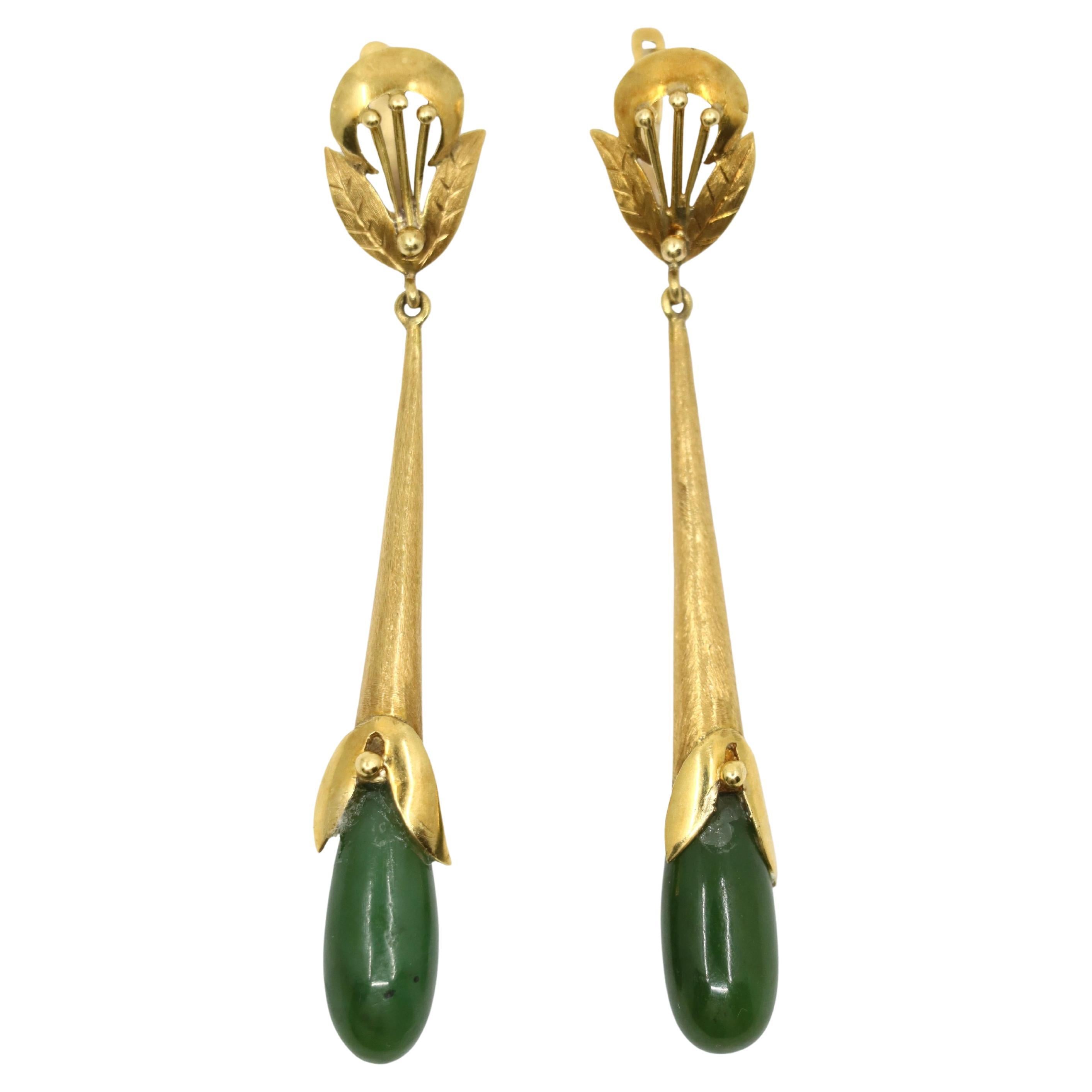 Vintage 14K Gold Jade Drop Earrings
