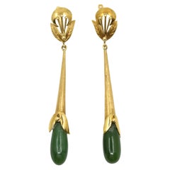 Vintage 14K Gold Jade Drop Earrings