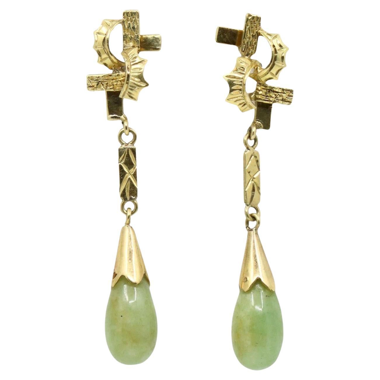 Orecchini a goccia di giada in oro 14K vintage