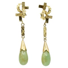 Orecchini a goccia di giada in oro 14K vintage