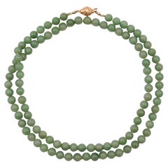 Vintage 14k Gold Jadeite Jade Long Single-Strand Beaded Necklace