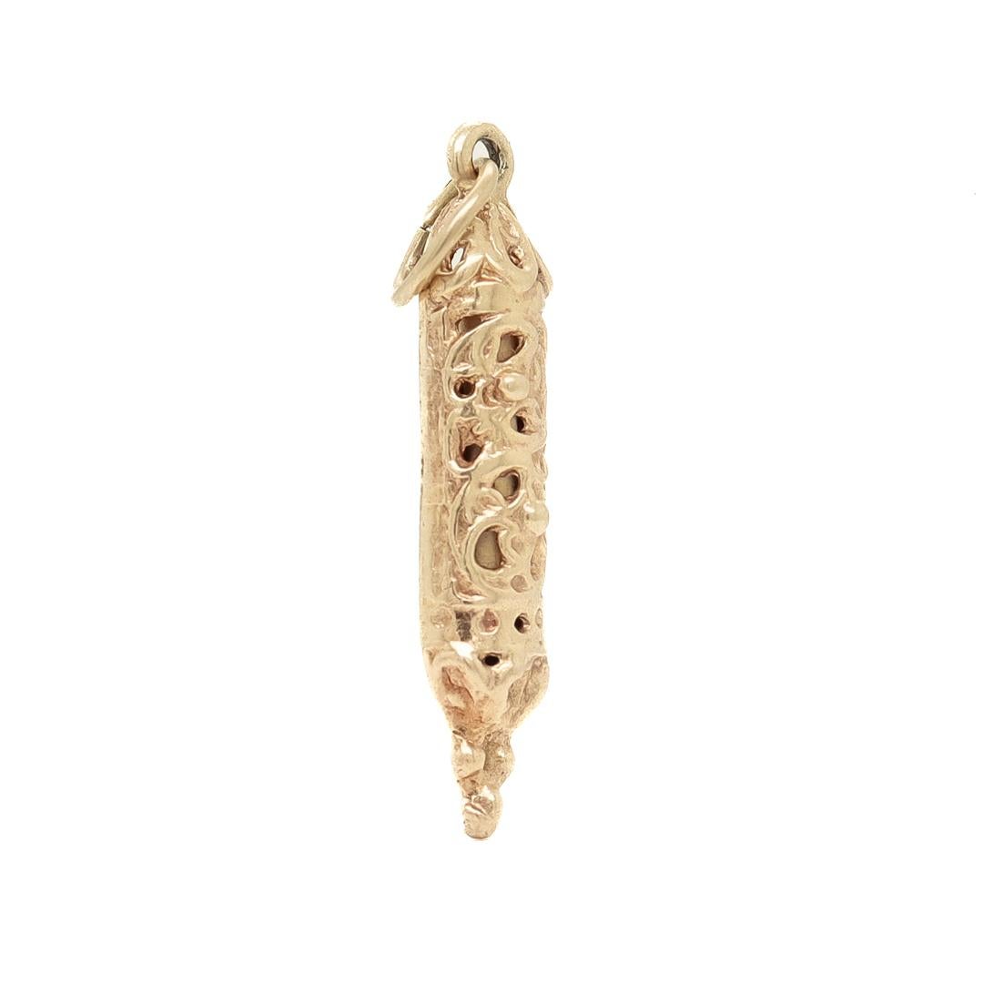 Women's Vintage 14K Gold Judaica Mezuzah Charm for a Bracelet For Sale