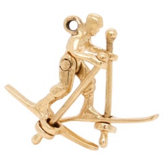 Vintage 14K Gold Kinetic Figural Skier Charm for a Bracelet
