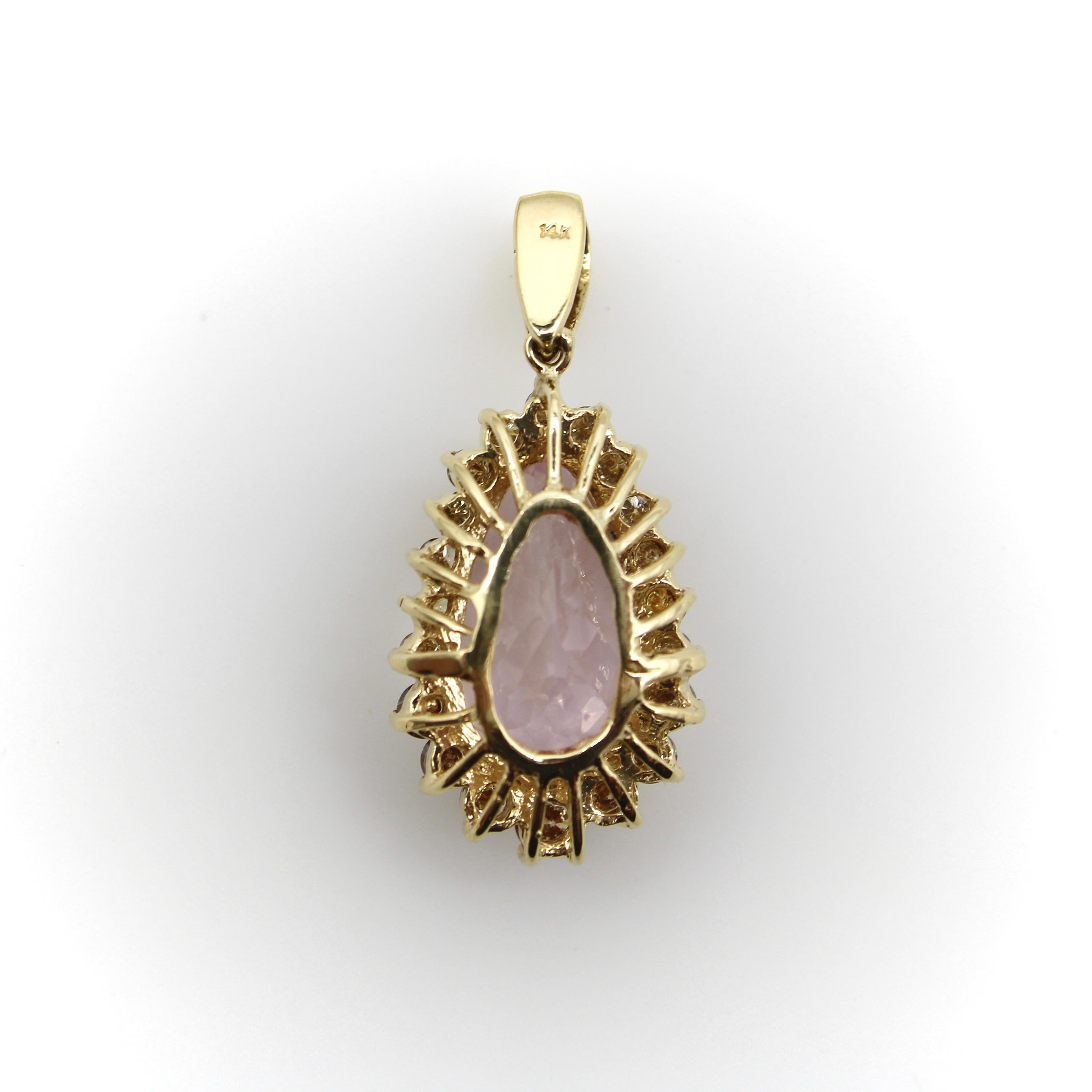 Pendentif vintage en or 14K Kunzite et diamant Cognac Bon état - En vente à Venice, CA