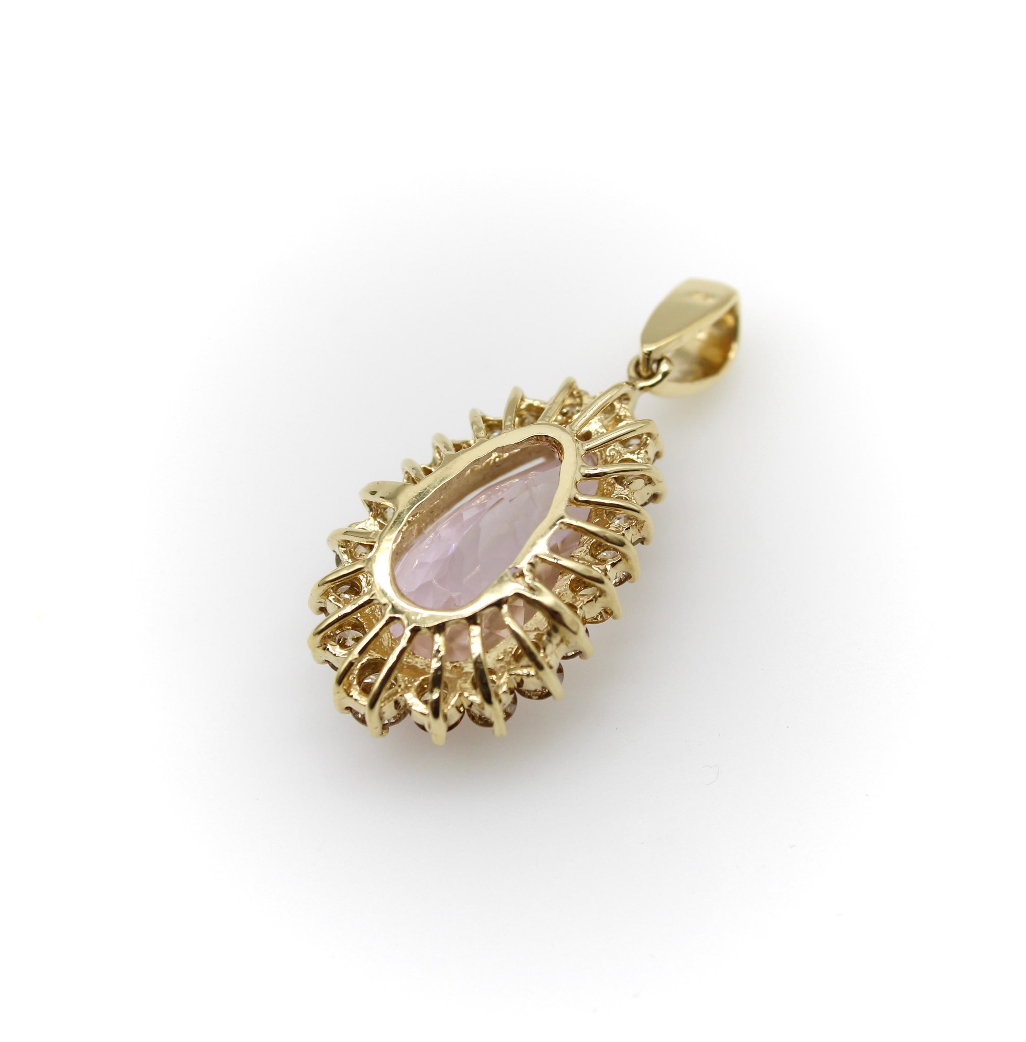 Pendentif vintage en or 14K Kunzite et diamant Cognac Unisexe en vente