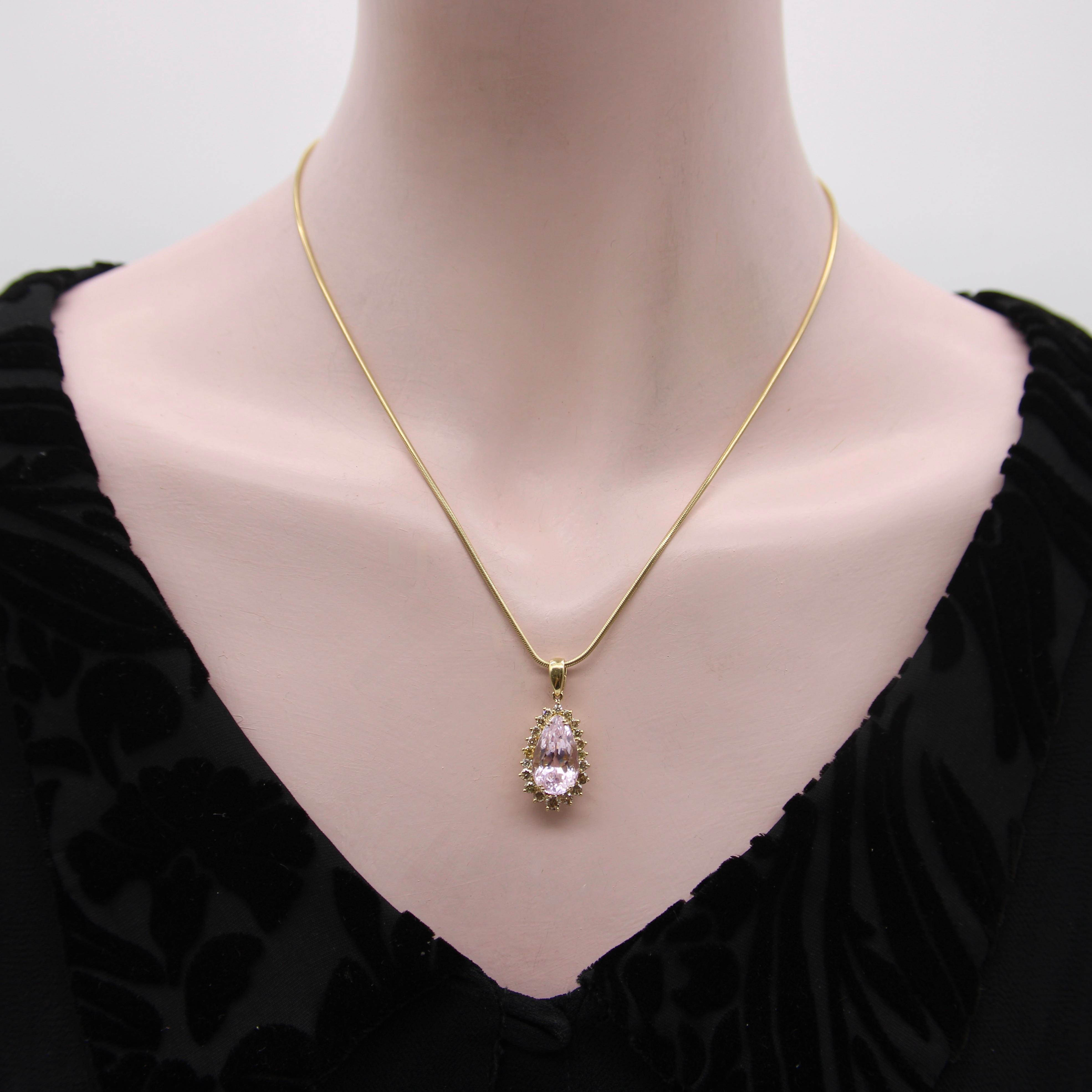Pendentif vintage en or 14K Kunzite et diamant Cognac en vente 3