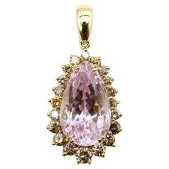 Colgante vintage de oro de 14 quilates de kunzita y diamante coñac
