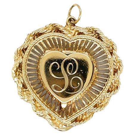 Vintage 14k Gold "L" Heart Photo Locket Charm Pendant For Sale