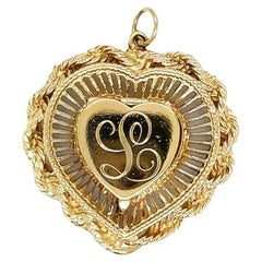 Retro 14k Gold "L" Heart Photo Locket Charm Pendant