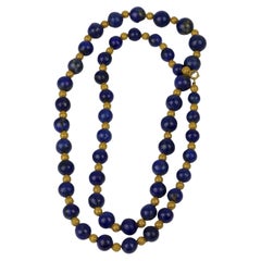Vintage 14K Gold Lapis Bead Necklace