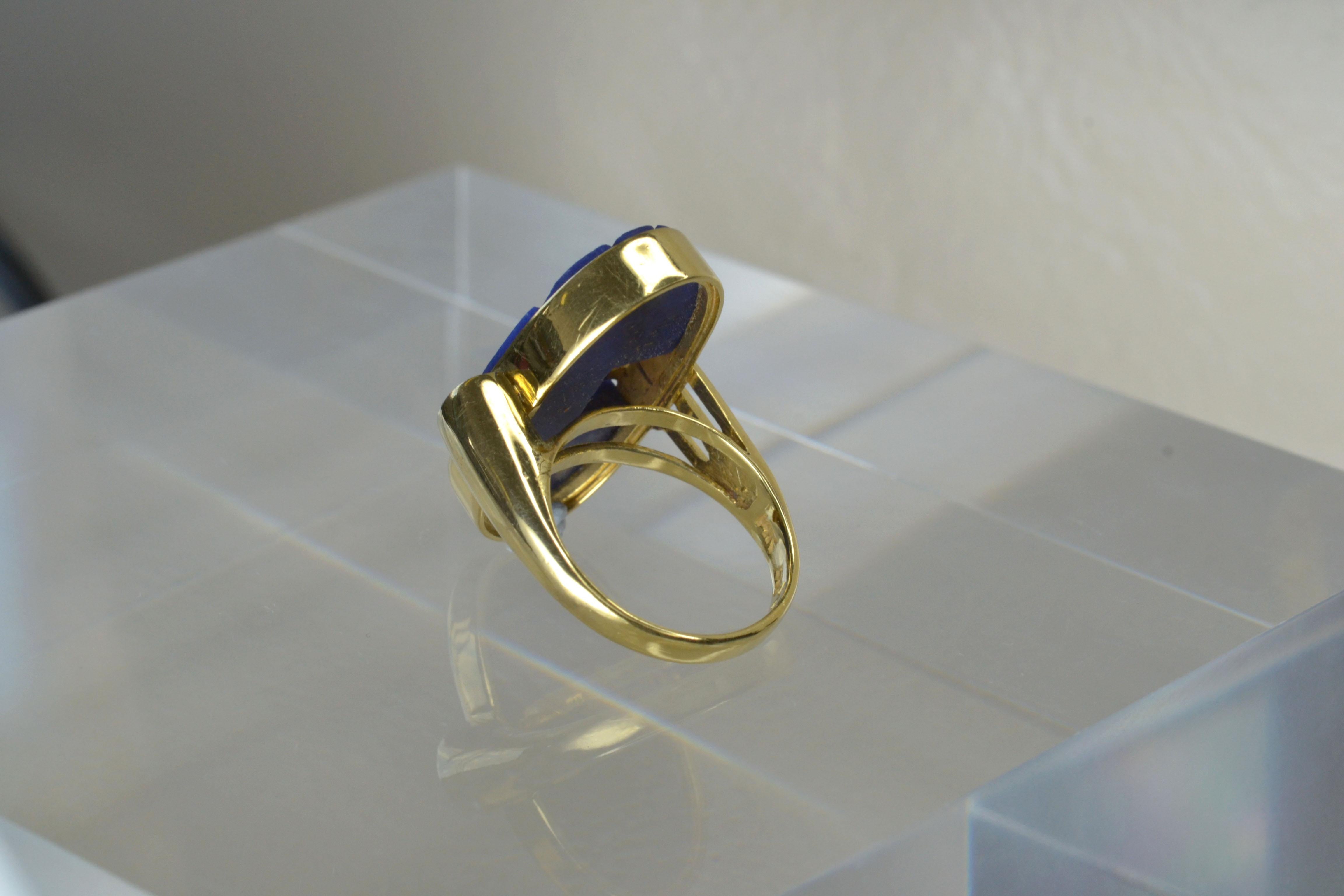 Vintage 14k Gold Lapis Lazuli Oval Ring One-of-a-kind In Good Condition For Sale In London, GB