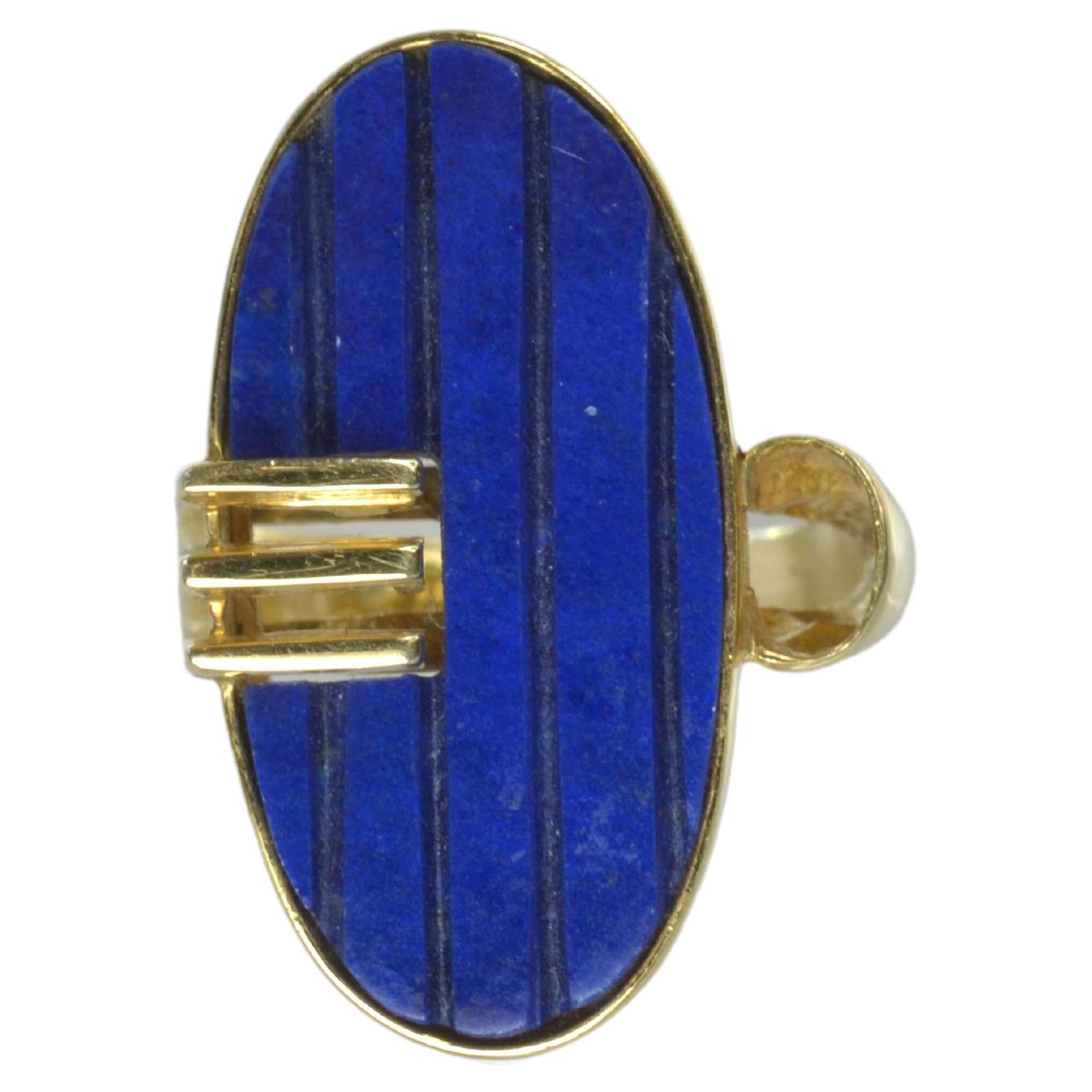 Bague ovale vintage en or 14 carats et lapis-lazuli, unique en son genre