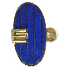 Bague ovale vintage en or 14 carats et lapis-lazuli, unique en son genre