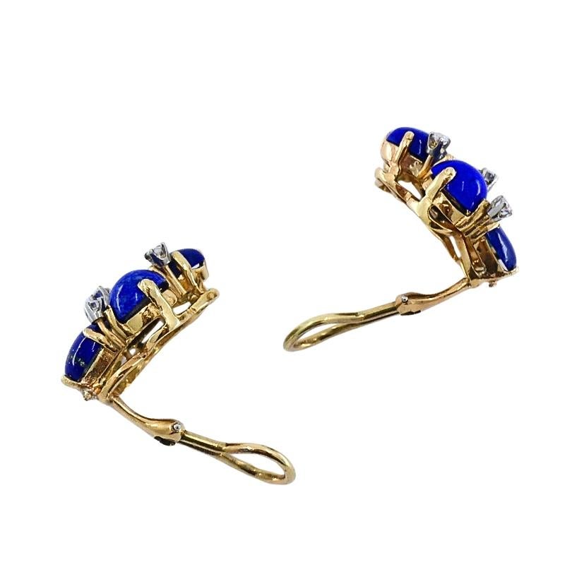 Conjunto de broche y pendientes vintage de oro de 14k lapislázuli turquesa y diamantes en venta 7