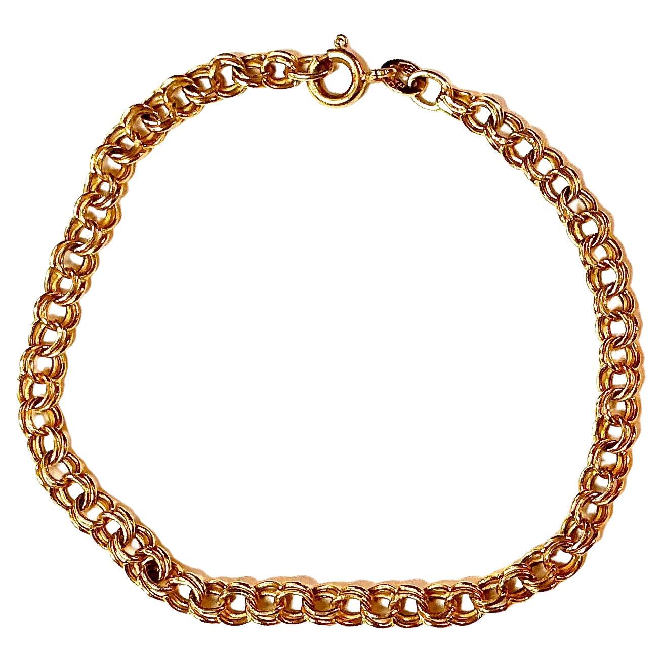 Vintage 14K Gold Link Bracelet, 7.5" Long
