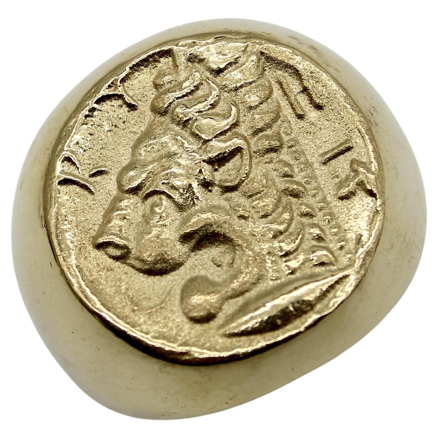 Vintage 14K Gold Lion-Headed Coin Signet Ring