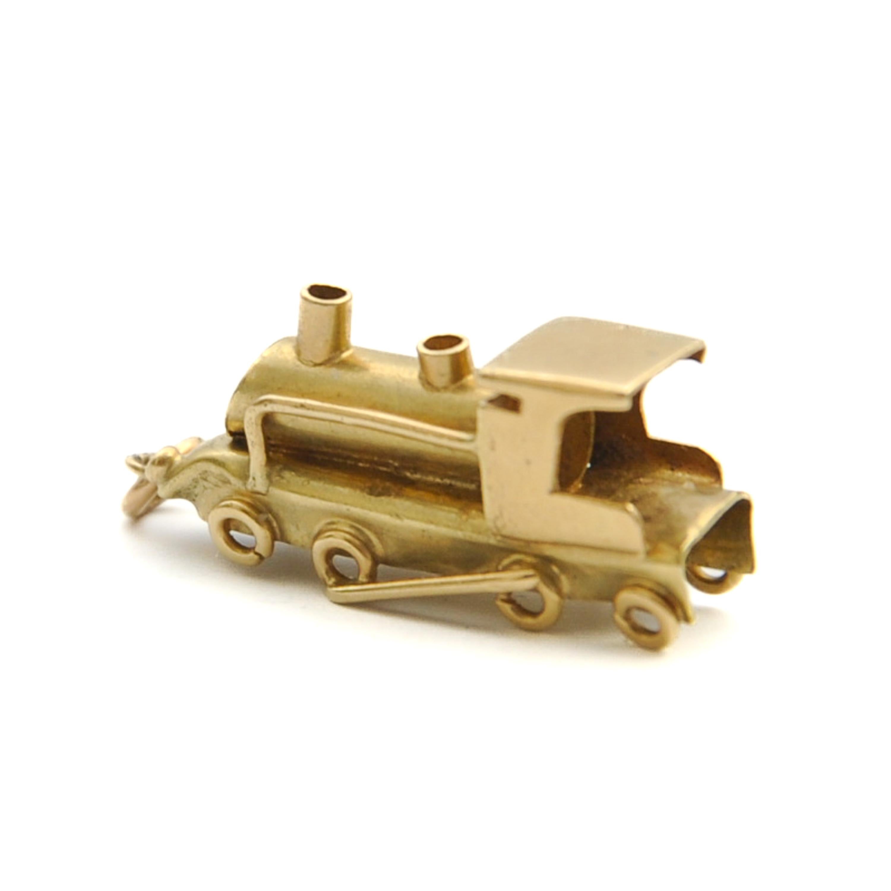 Vintage 14K Gold Locomotive Train Charm Pendant For Sale 1
