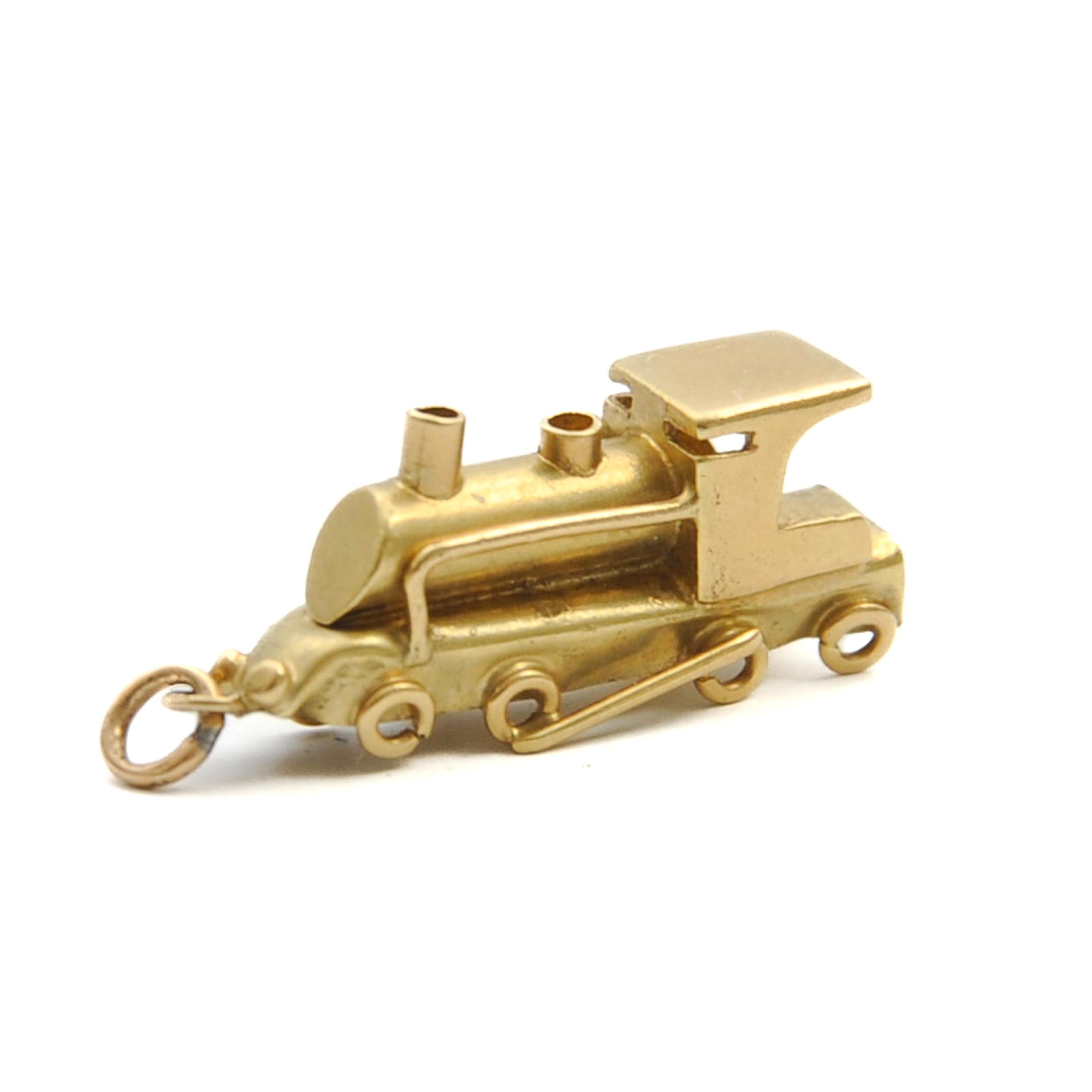 Vintage 14K Gold Locomotive Train Charm Pendant For Sale 2