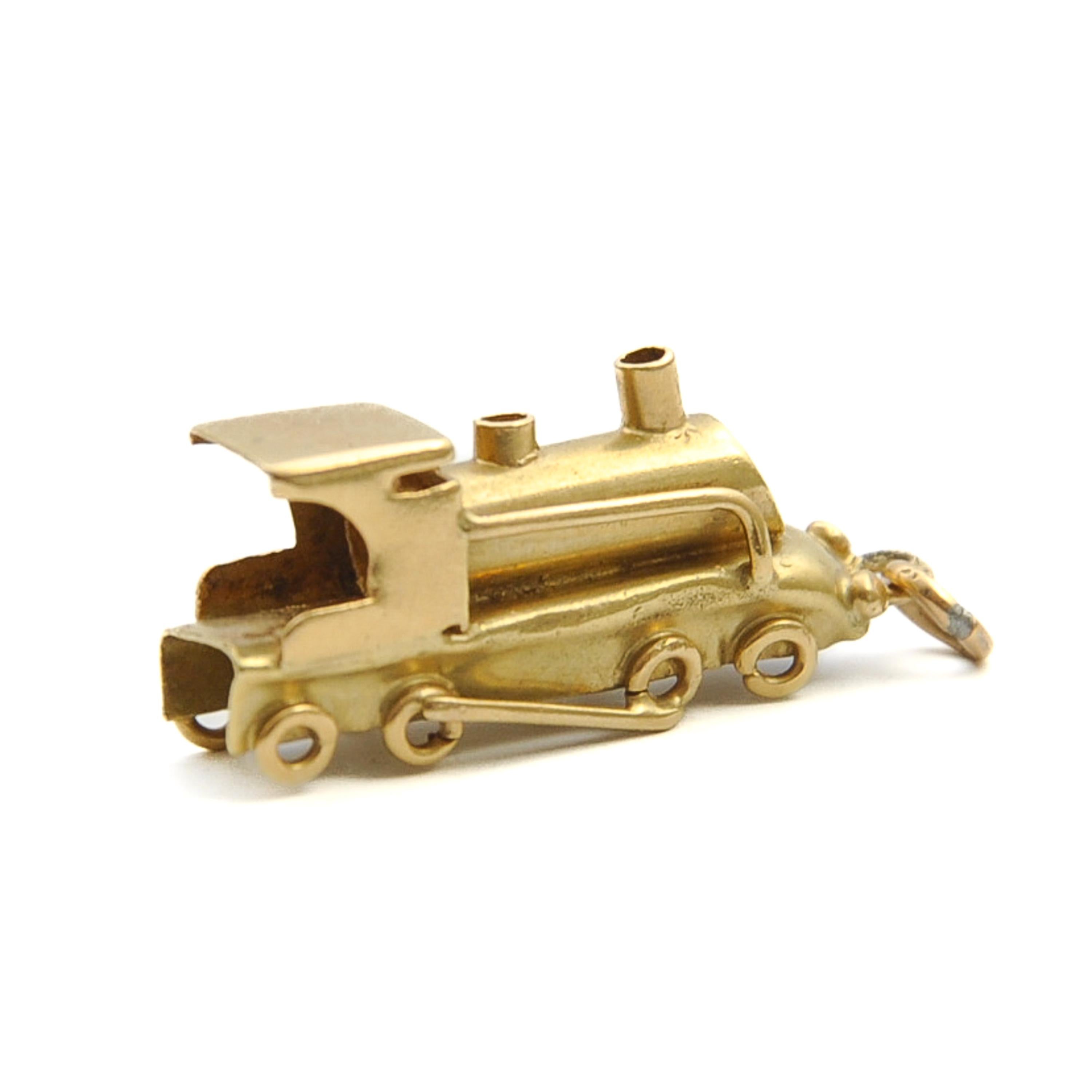 Vintage 14K Gold Locomotive Train Charm Pendant For Sale 3