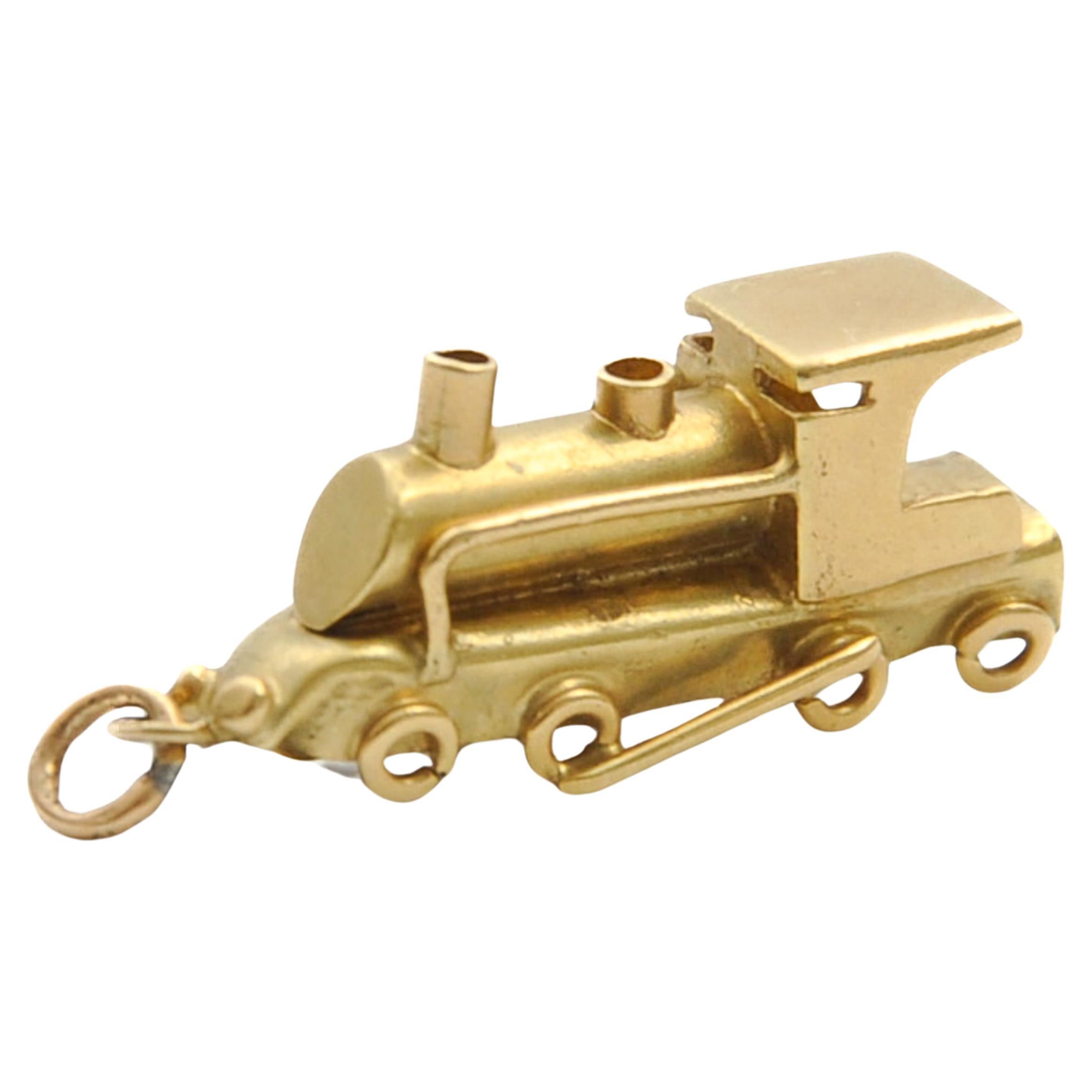 Vintage 14K Gold Locomotive Train Charm Pendant For Sale