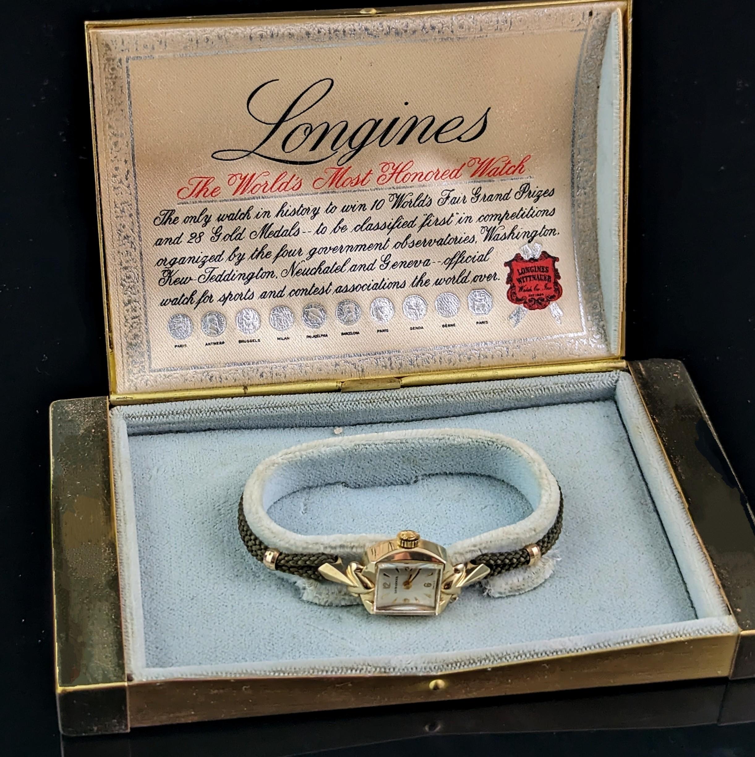 Montre-bracelet vintage pour dames Longines en or 14 carats, emballée  en vente 9