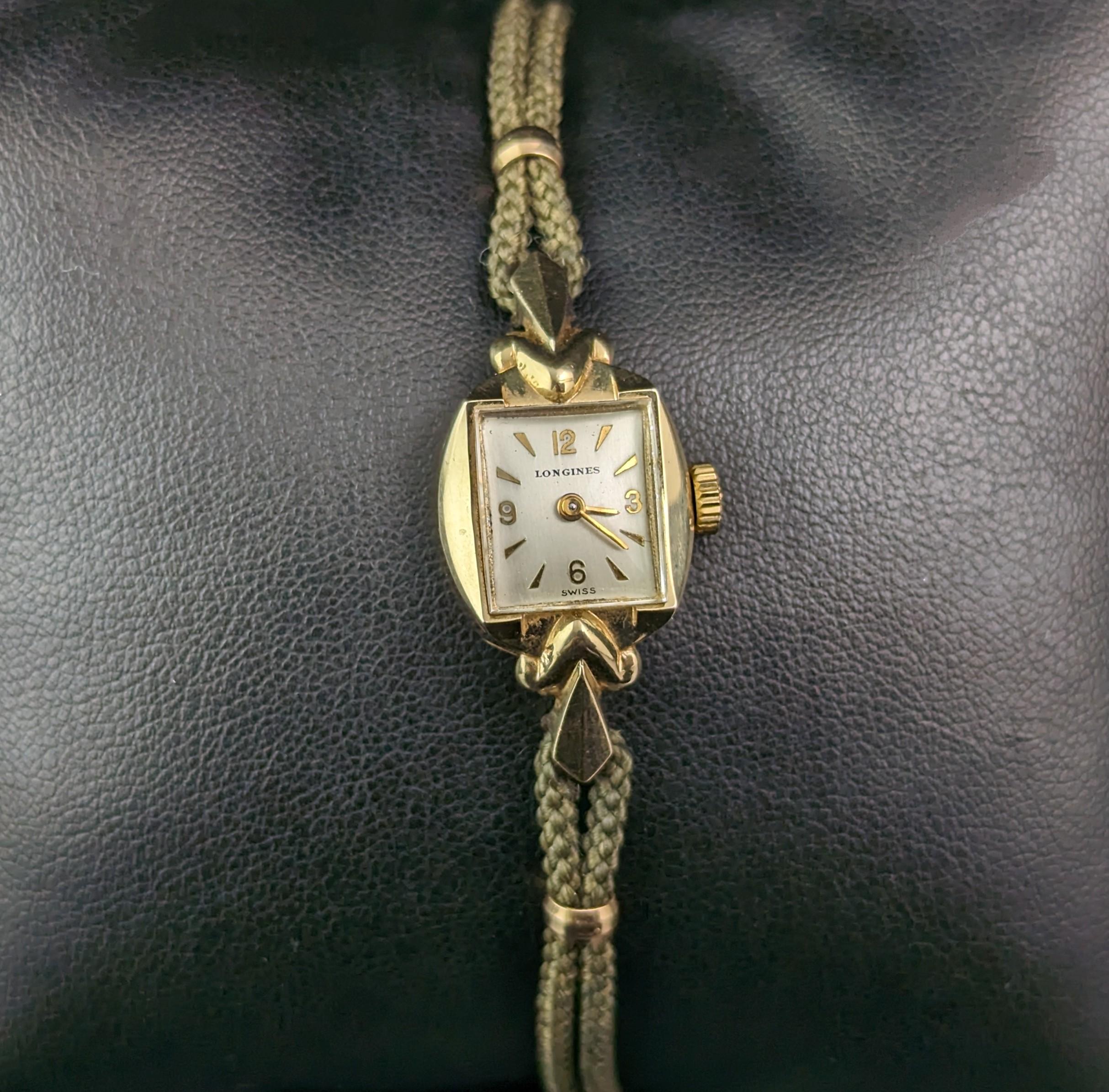 Art Deco Vintage 14k gold Longines ladies wristwatch, boxed  For Sale
