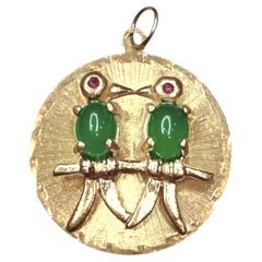 Vintage 14K Gold Love Birds Medallion Charm Pendant