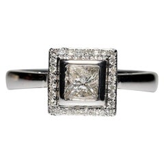 Vintage 14k Gold Main Princesse Cut Side Brilliant Cut Diamond Square Ring