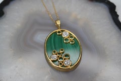 Vintage 14k Gold Malachite and Diamond Pendant