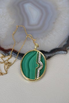 Vintage 14k Gold Malachite and Diamond Pendant