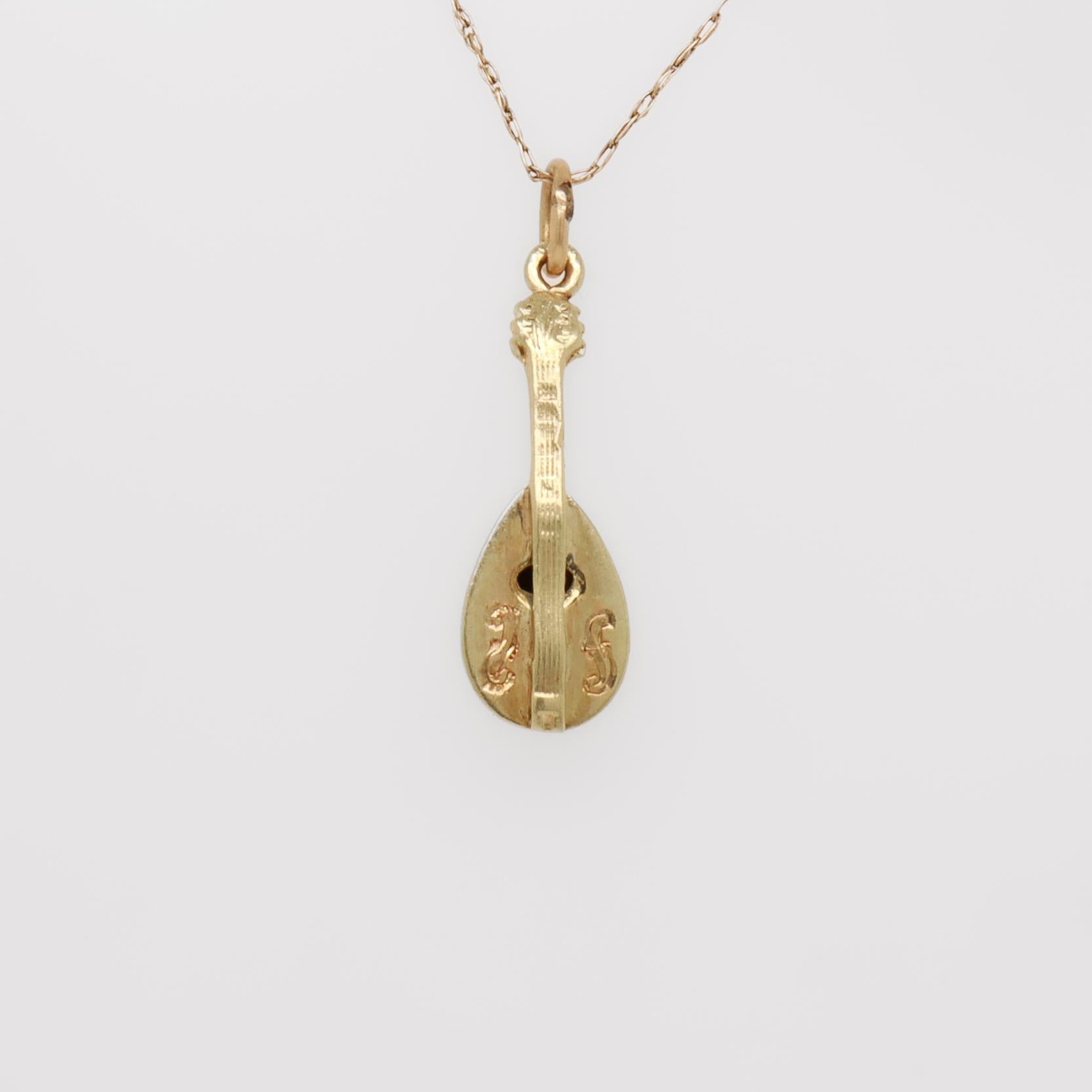 Breloque de mandoline vintage en or 14K pour un bracelet Pour femmes en vente