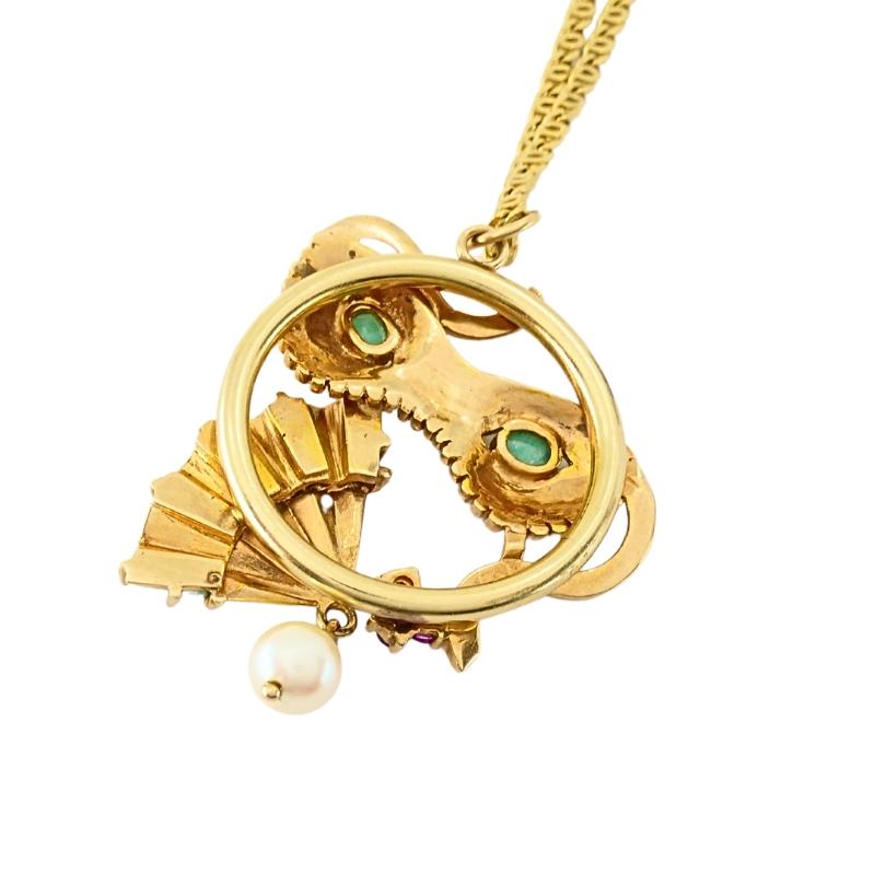 Ciondolo mascherato d'epoca in oro 14k Collana a catena in oro 18k in vendita 4