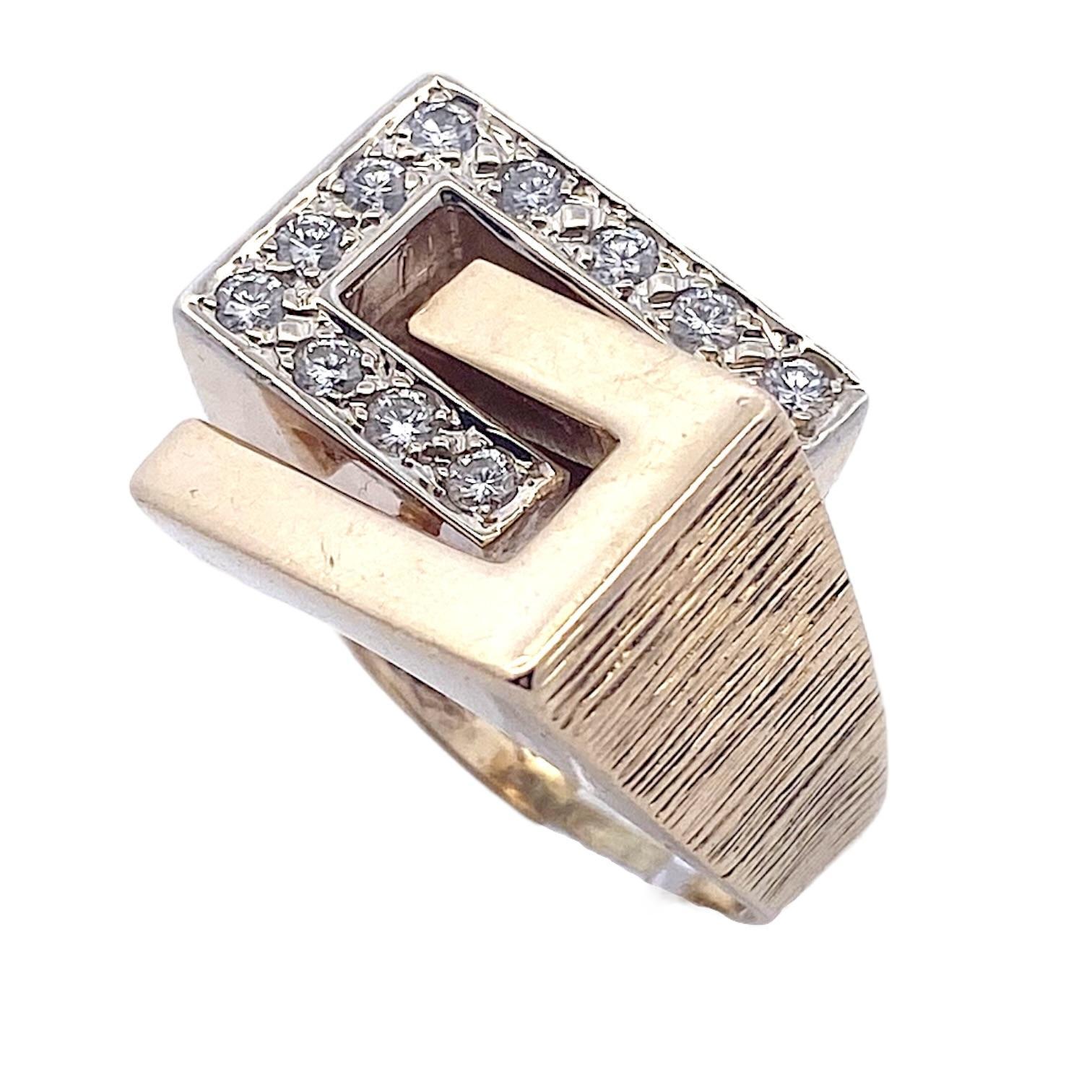 Vintage 14K Gold Mid Century Diamond Ring For Sale 1