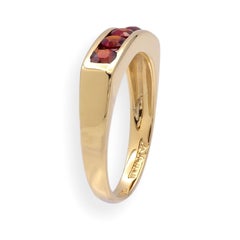Vintage 14K Gold Mid-Century Modern Five-Stone Garnet Ring Signed c.1960s