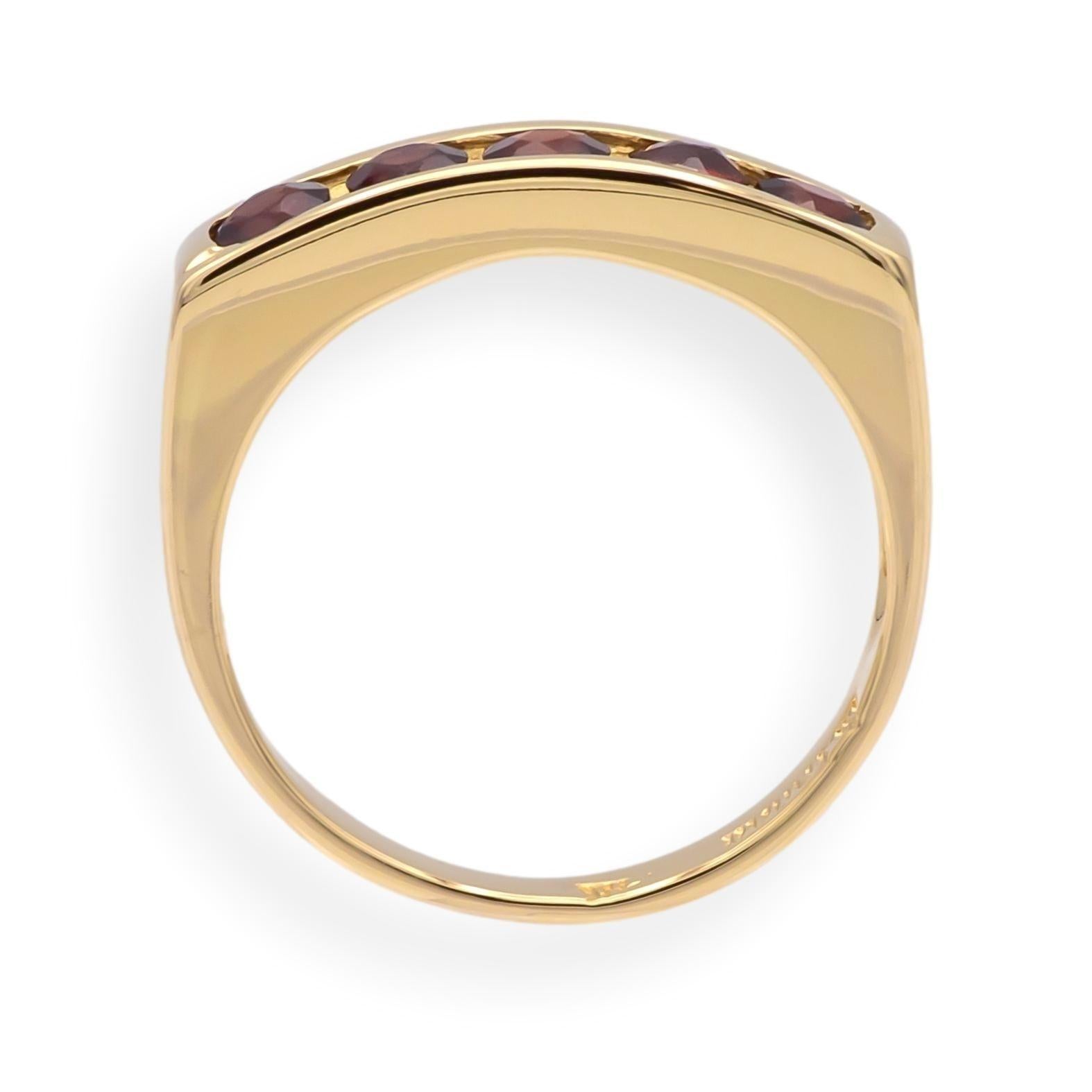 Bague vintage en or 14 carats à cinq pierres, signée, datant des années 1960 Pour femmes en vente
