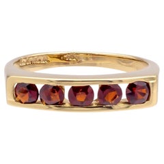 Vintage 14K Gold Mid-Century Modern Five-Stone Garnet Ring Signed c.1960s