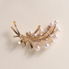 Vintage 14K Gold Mikimoto Akoya Pearl Floral Bouquet Brooch