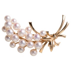 Vintage 14K Gold Mikimoto Akoya Pearl Floral Bouquet Brooch