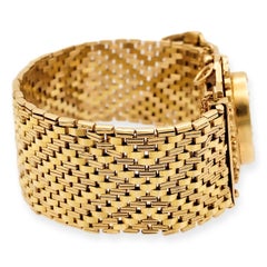 Vintage 14K Gold Mini Portrait Painting Tassel Hidden Watch Bracelet