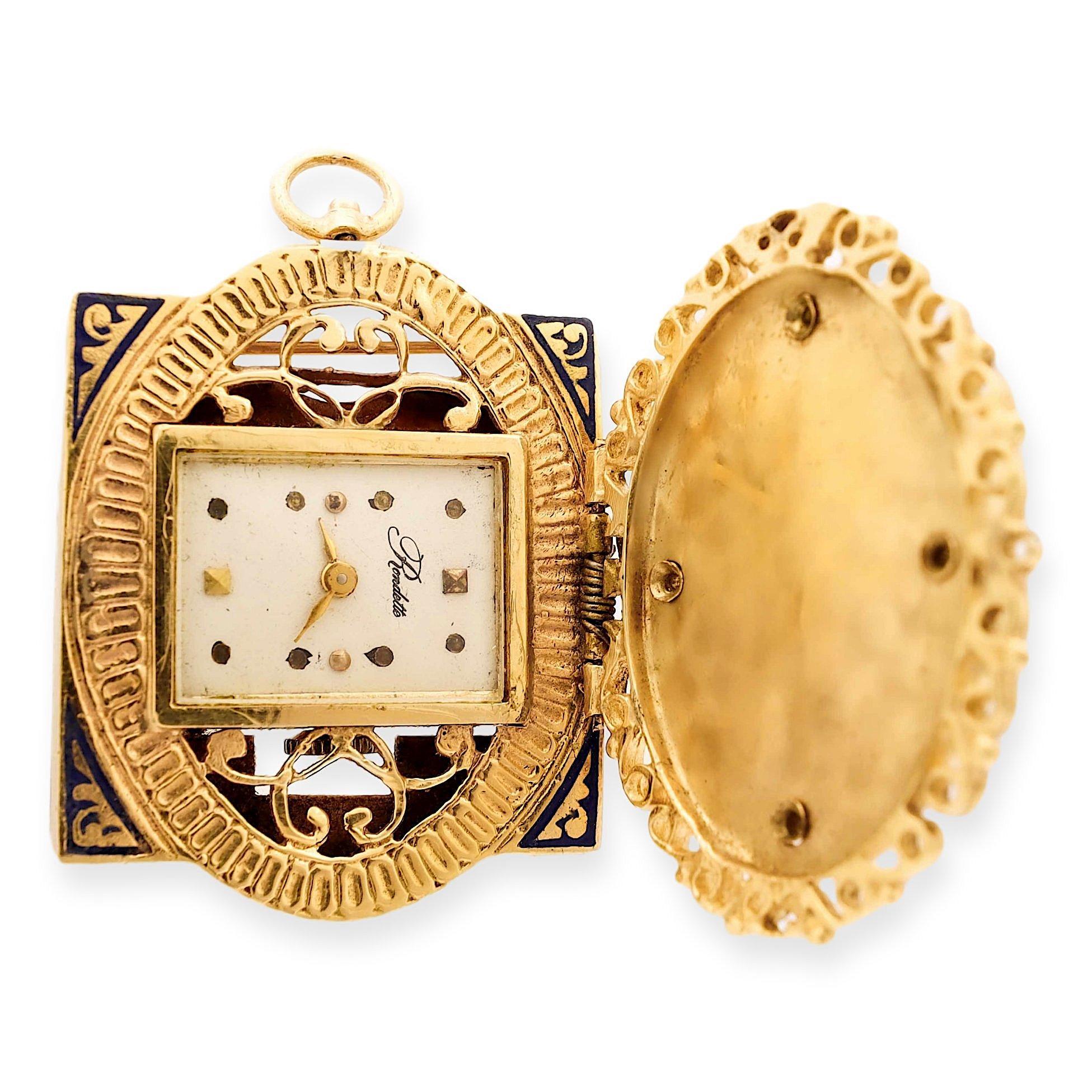 Vintage 14K Gold Mini Portrait Painting Tassel Hidden Watch Bracelet For Sale 1