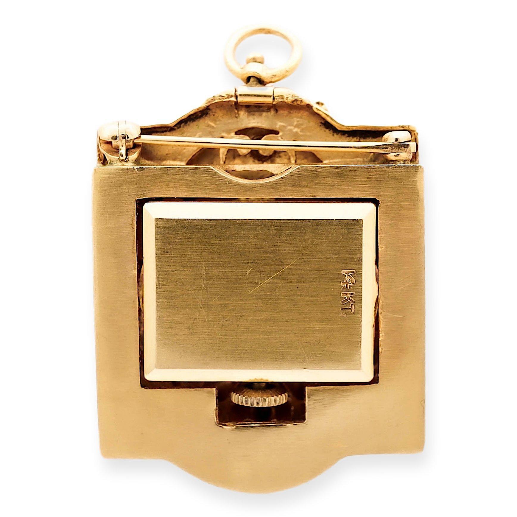 Vintage 14K Gold Mini Portrait Painting Tassel Hidden Watch Bracelet For Sale 2