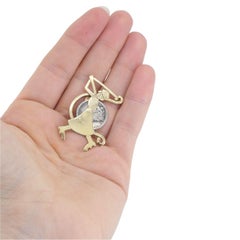 Vintage 14K Gold Monsco Golfer Brooch with Mercury Dime, Mid-Century