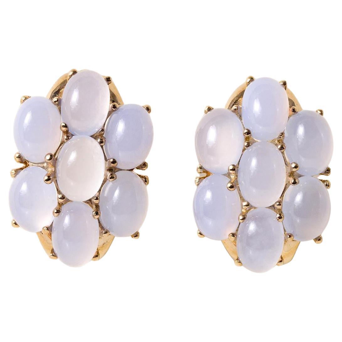 Boucles d'oreilles vintage en or 14K avec cabochon de pierre de lune