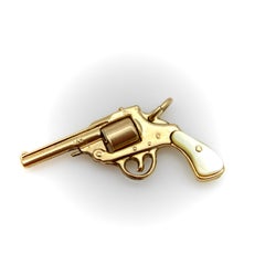 Vintage 14k Gold & Mother-of-Pearl Miniature Gun Pendant or Charm